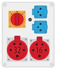 Sadales plate, 2x250V, 1x32A/5p, 1x16A/5p + L-0-P slēdžiem cena un informācija | Elektrības slēdži, rozetes | 220.lv