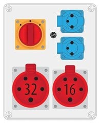 Sadales plate R-BOX 240 2x230V 1x32A/5P 1x16A/5P L-0-P - B.1095W cena un informācija | Elektrības slēdži, rozetes | 220.lv