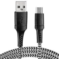 Vayox USB - micro USB плетеный кабель черно-белый 1м VA0150 Vayox цена и информация | Кабели и провода | 220.lv