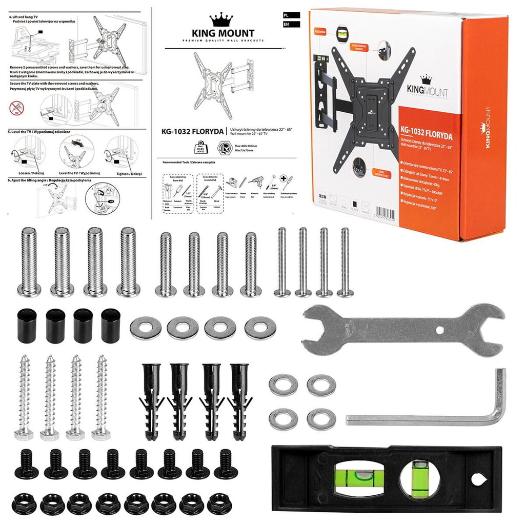 King Mount KG-1032 Florida 22-65" cena un informācija | TV kronšteini | 220.lv