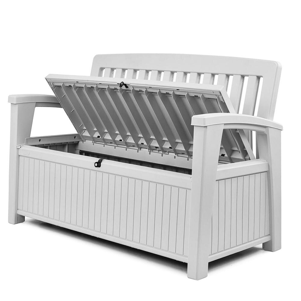 Dārza sols 2-in-1 Keter Patio Storage Bench 253818, balts cena un informācija | Dārza soli | 220.lv