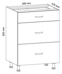 Шкафчик  Royal D60S3, 82x60x47 см, белый цена и информация | Кухонные шкафчики | 220.lv