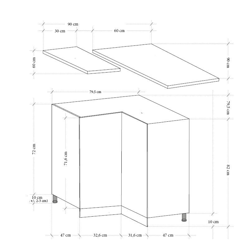 Virtuves skapītis Gala Meble Royal D90N, 82x79x79 cm, balts cena un informācija | Virtuves skapīši | 220.lv