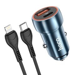 HOCO auto lādētājs Type C + USB QC3.0 Power Delivery 20W ar kabeli iPhone Lightning 8-pin Z46A safīra zils цена и информация | Автомобильные электропринадлежности 12V | 220.lv