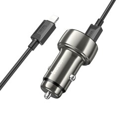HOCO automašīnas lādētājs USB QC 3.0 + C tips + kabelis no C līdz tipa CPD 48W Leader Z50 metāla pelēks цена и информация | Автомобильные электропринадлежности 12V | 220.lv