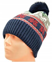Ziemas cepure ar pom-pom tumši zila HEATHING mīksta vīriešu sieviešu ST-563A cena un informācija | Sieviešu cepures | 220.lv