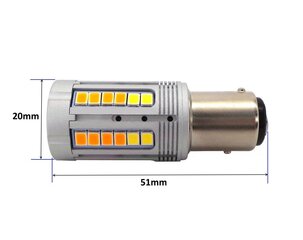 P21/5W LED spuldze BAY15D 12-24V CANBUS balta-oranža 2000 + 800lm cena un informācija | Auto spuldzes | 220.lv