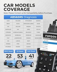 TOPDON OBD2 диагностический прибор со сбросом масла, BMS, SAS, автомобильный диагностический прибор для всех автомобилей для диагностики систем ABS и SRS, активный тест, пожизненное бесплатное обновлениеМ работает от аккумулятора, черный цена и информация | Авто принадлежности | 220.lv