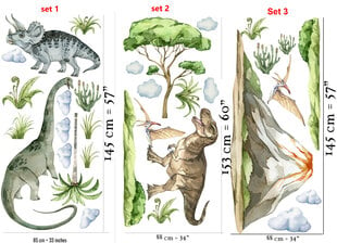 Детские интерьерные наклейки XXL Юрское приключение с динозаврами: T-Rex, Diplodocus, Triceratops цена и информация | Декоративные наклейки | 220.lv