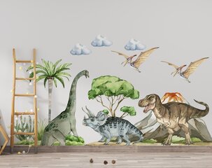 Детские интерьерные наклейки XXL Юрское приключение с динозаврами: T-Rex, Diplodocus, Triceratops цена и информация | Декоративные наклейки | 220.lv