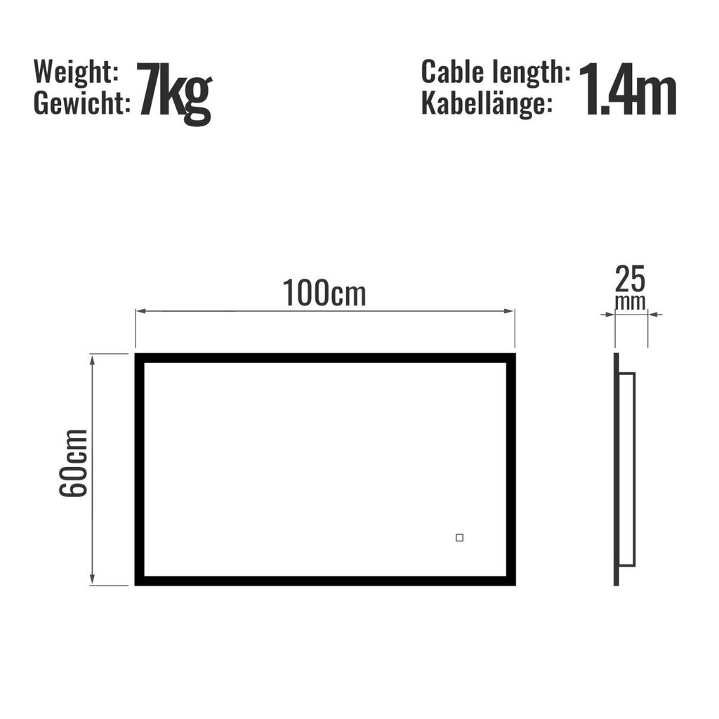 Vannas istabas spogulis,LED, skārienjutīgs, 100x60cm cena un informācija | Vannas istabas spoguļi | 220.lv