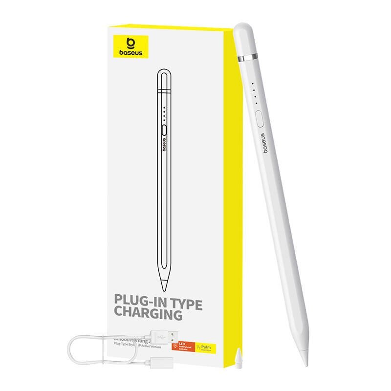 BASEUS gludas rakstīšanas kapacitatīvs Stylus Writing 2 Lite LED (aktīvā versija + kabelis no USB A līdz tipa C) 130 mAh balts P80015806211-03/BS-PS028 cena un informācija | Citi aksesuāri planšetēm un e-grāmatām | 220.lv