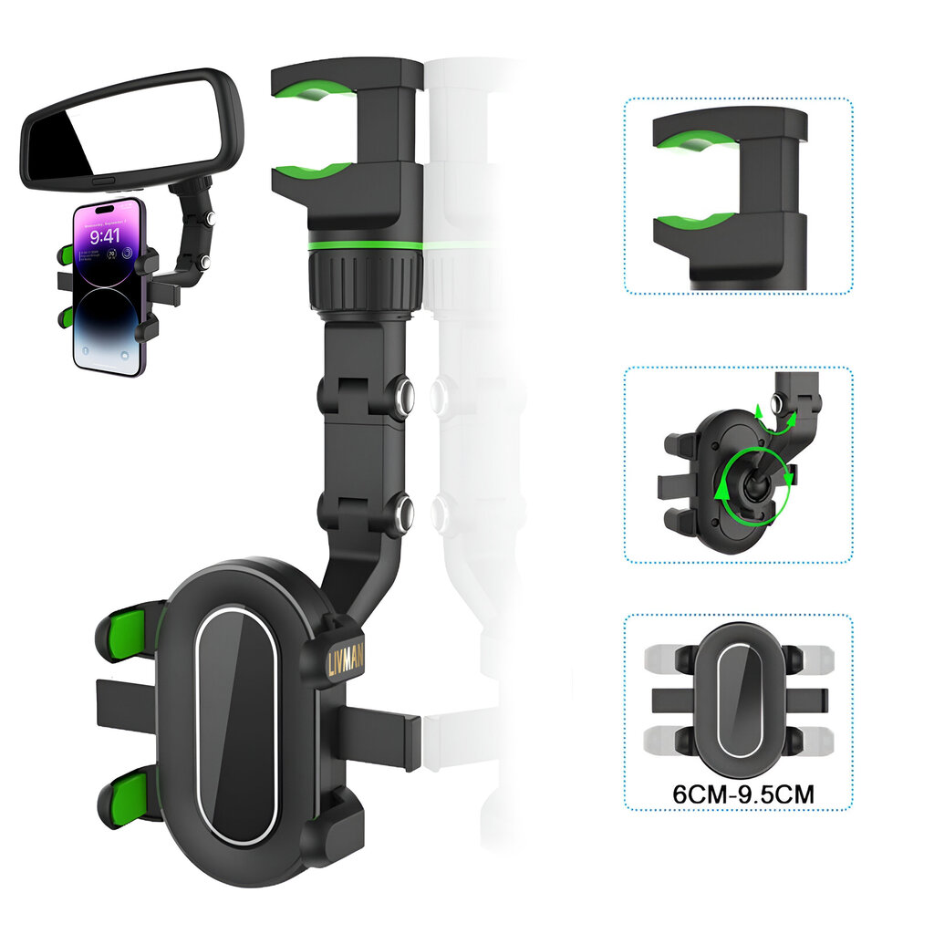 Daudzfunkcionāls mobilā telefona turētājs Livman PH-94, piestiprināms pie dažādām virsmām cena un informācija | Auto turētāji | 220.lv