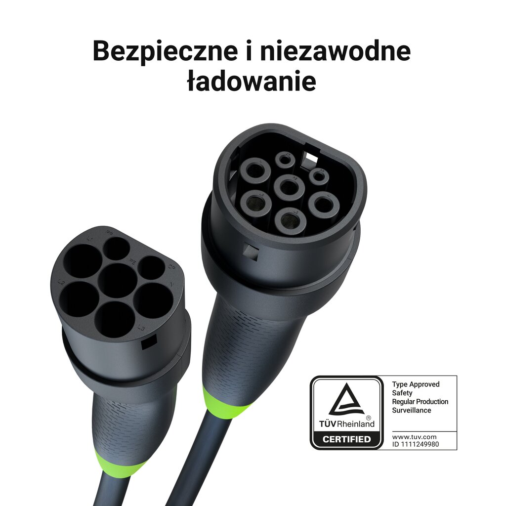 Green Cell Snap Type 2 EV Charging Cable 11 kW 7 m for Tesla Model 3 S X Y, VW ID.3, ID.4, Kia EV6, Hyundai IONIQ 5, Ford Mach-E cena un informācija | Elektroauto uzlādes stacijas  | 220.lv