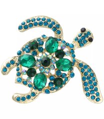 Gold tortoise brooch with turquoise rhinestones Gift cena un informācija | Piespraudes, brošas | 220.lv