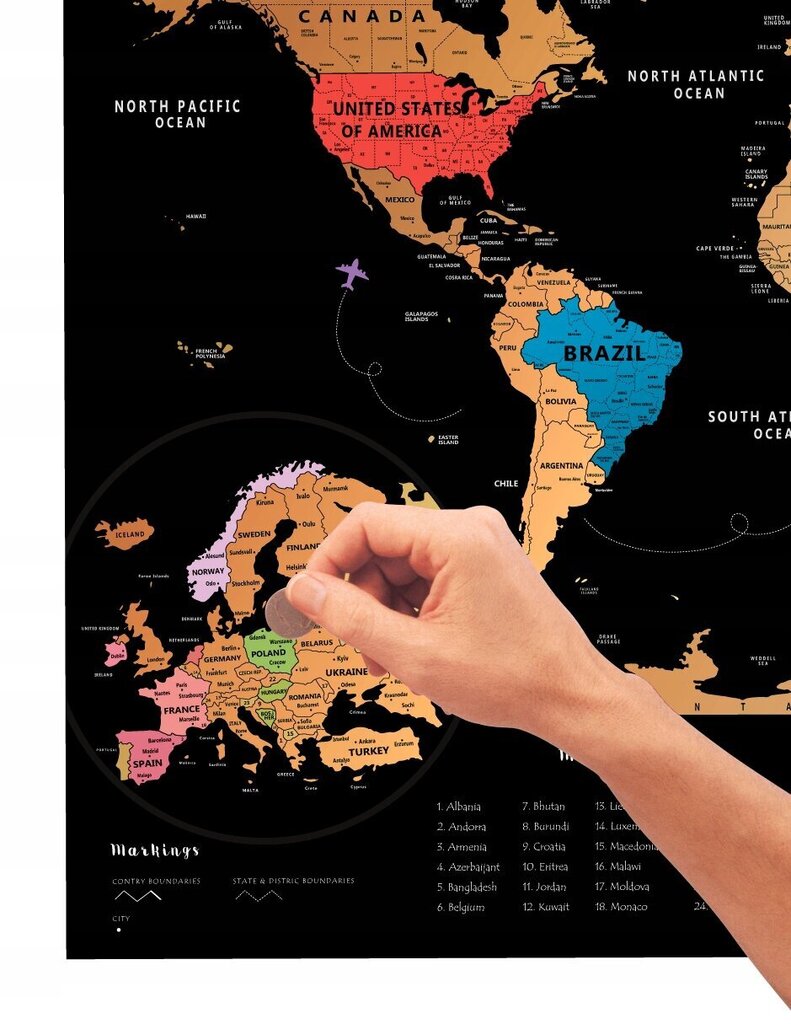 Scratch pasaules karte ar dzēšamu slāni, 1gab. cena un informācija | Pasaules kartes | 220.lv