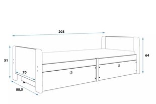 Детская кровать BMSV2PB, 80x200 см, серый/белый цена и информация | Детские кровати | 220.lv