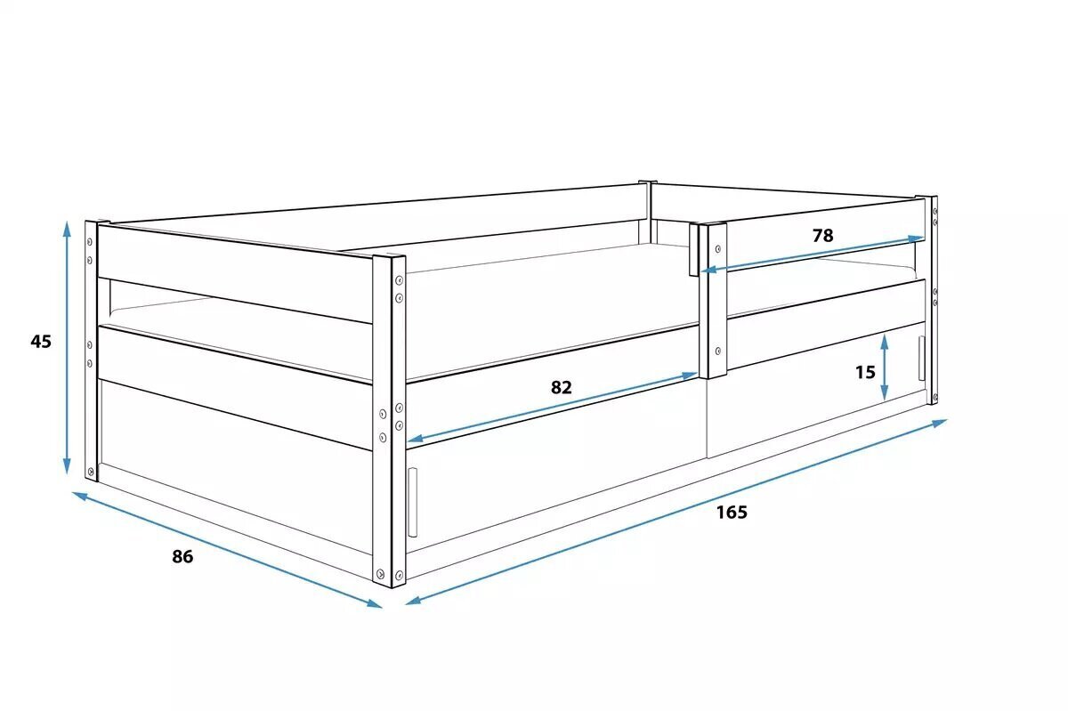 Bērnu gulta BMSV9BP, 80x160 cm, balts/pelēks cena un informācija | Bērnu gultas | 220.lv