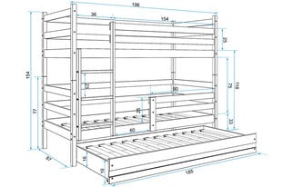 Детская кровать BMS43BZI, 80x160 см, белый/синий цена и информация | Детские кровати | 220.lv