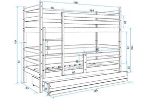 Детская двухъярусная кровать BMS140BZA, 80x190 см, белый/зеленый цена и информация | Детские кровати | 220.lv