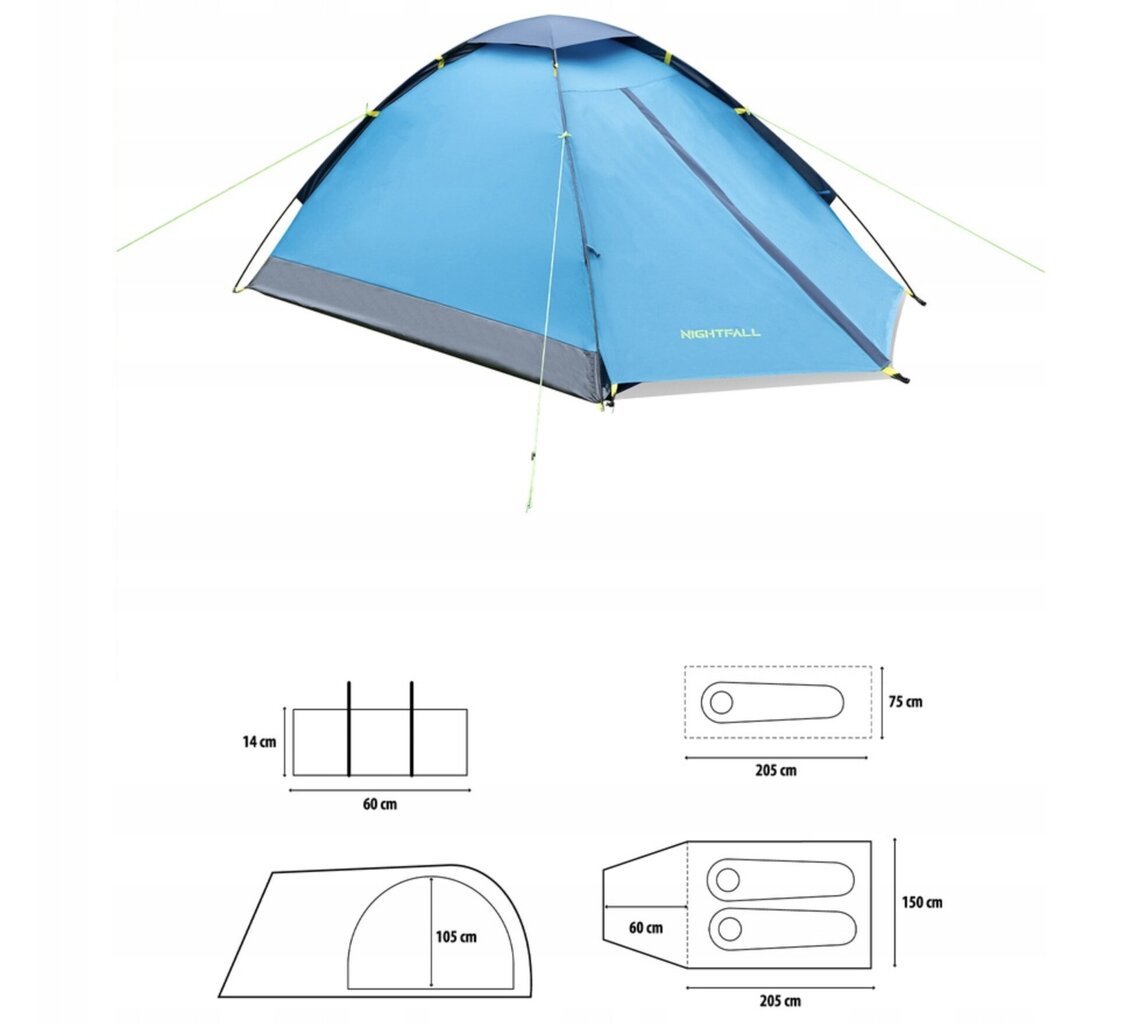 Divvietīga telts Nils, zila cena un informācija | Teltis | 220.lv