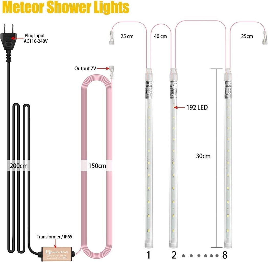 Aneeway Meteor01 LED gaismas virtenes, 30cm x 8 cena un informācija | Ziemassvētku lampiņas, LED virtenes | 220.lv