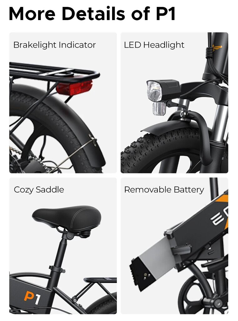 Elektriskais velosipēds Engwe P1, 20", balts цена и информация | Elektrovelosipēdi | 220.lv