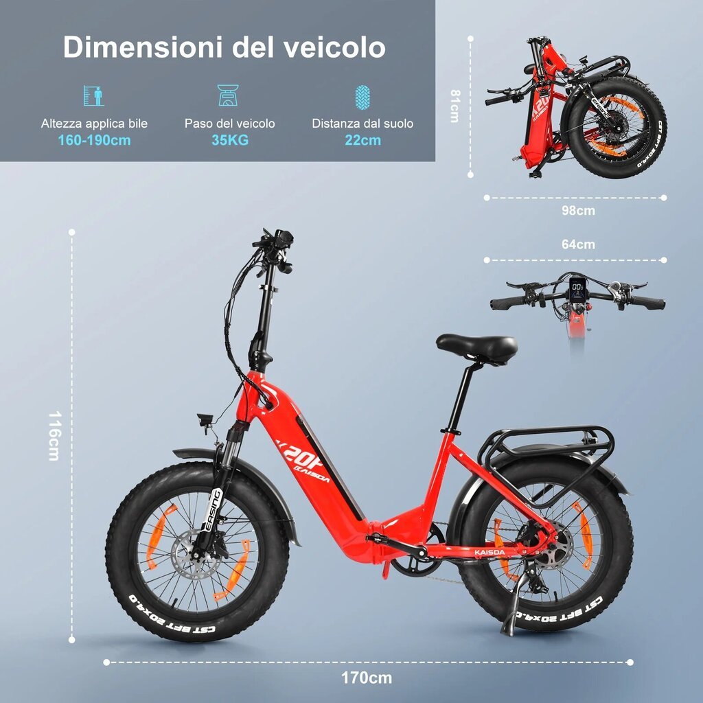 Elektriskais velosipēds Kaisda K20F, 20", sarkans cena un informācija | Elektrovelosipēdi | 220.lv