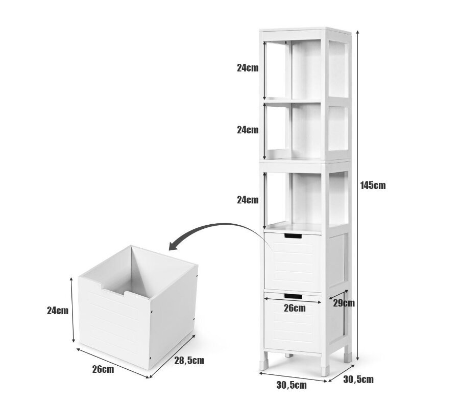 Vannas istabas skapis Costway, balts cena un informācija | Vannas istabas skapīši | 220.lv
