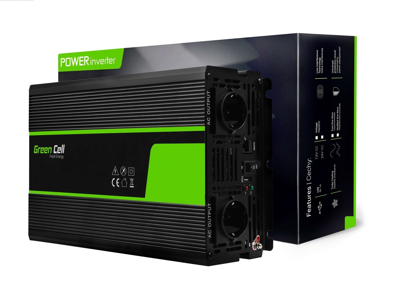 Green Cell Power Inverter ,12V , 230V ,1500W|3000W cena un informācija | Elektrības ģeneratori | 220.lv