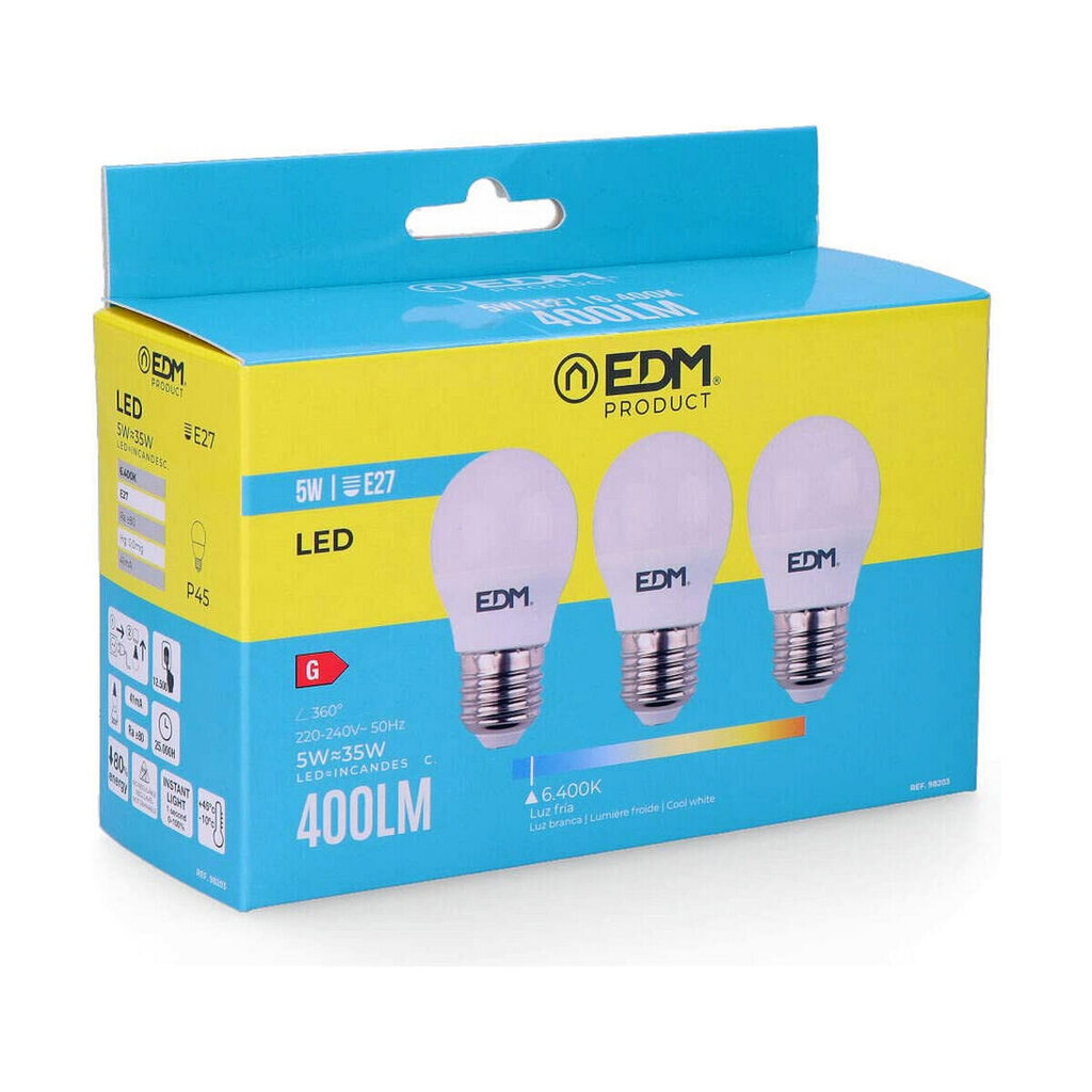 LED Spuldze EDM E27 5 W G 400 lm (6400K) cena un informācija | LED lentes | 220.lv