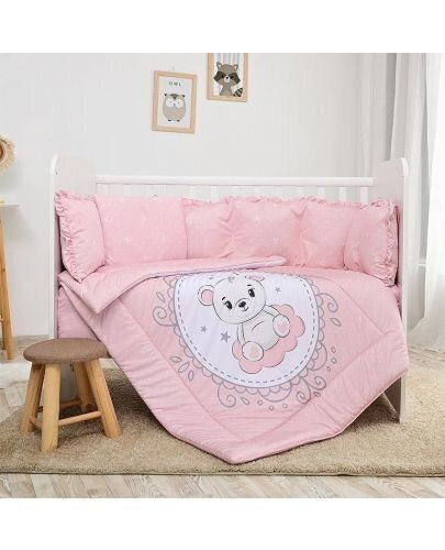 Lorelli bērnu gultas veļas komplekts Little Bear Pink, 140x95, 5 daļu cena un informācija | Bērnu gultas veļa | 220.lv