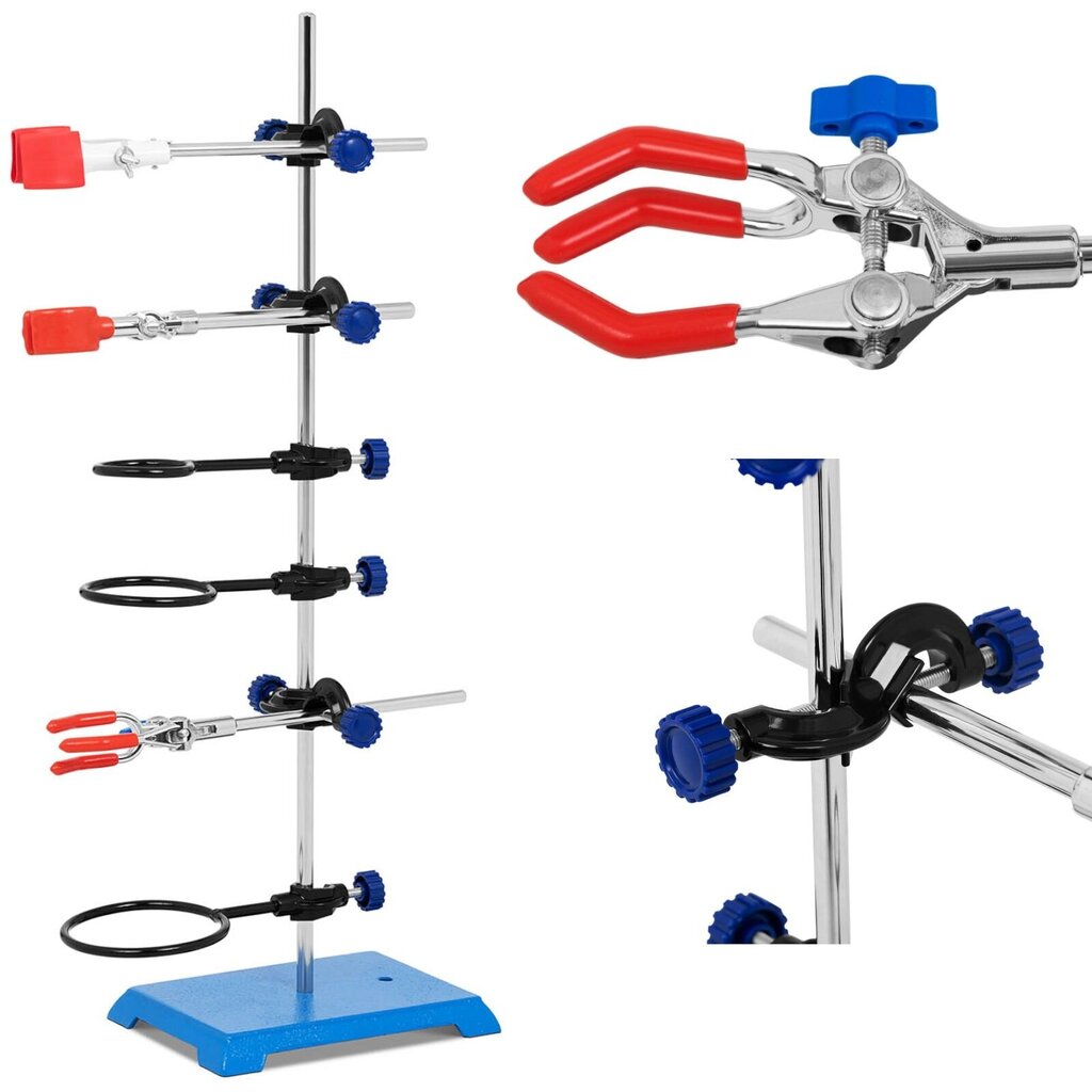 Laboratorijas statīvs ar piederumiem, 3 gredzeniem un 3 rokturiem cena un informācija | Pirmā palīdzība | 220.lv