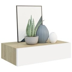 vidaXL Sienas plaukts ar atvilktni, ozols/balts, 40x23,5x10cm, MDF цена и информация | Полки | 220.lv