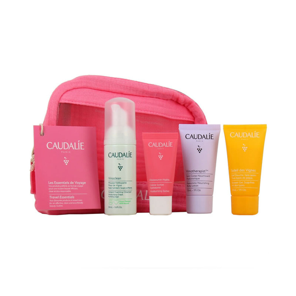 Komplekts Caudalie Travel Essentials Set: attīrošas putas, 50 ml + sejas krēms, 15 ml + dušas želeja, 30 ml + ķermeņa losjons, 30 ml cena un informācija | Ķermeņa krēmi, losjoni | 220.lv