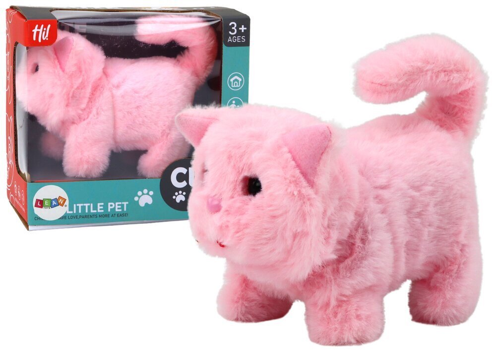 Plīša interaktīvais kaķis Lean Toys, rozā, 16 cm cena un informācija | Mīkstās (plīša) rotaļlietas | 220.lv