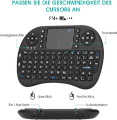 RII i8 Mini tastatūra bezvadu, viedās televizora tastatūra, bezvadu tastatūra ar skārienpaliktni, mini tastatūra viedajai televizora tālvadības pulkam/PAD/Xbox 360/PS3/Google Android TV lodziņš/HTPC/IPTV (DE Layout) cena un informācija | Klaviatūras | 220.lv