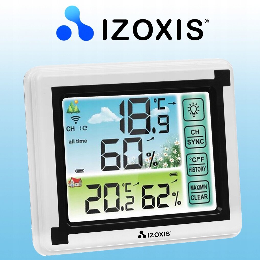 Bezvadu meteoroloģiskā stacija ar krāsu displeju Izoxis 15746, balts cena un informācija | Meteostacijas, āra termometri | 220.lv