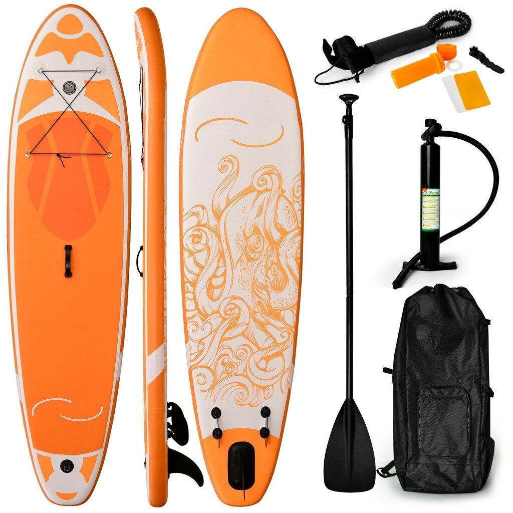 Piepūšams SUP dēļa komplekts + pumpis,soma,airis, Poseidon, 320x80x15cm, oranžs цена и информация | Peldēšanas dēļi un nūjas | 220.lv