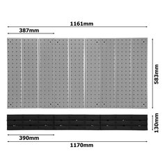 Instrumentu siena metāla 117x72 cm Uzglabāšanas sistēma ar instrumentu turētājiem Instrumentu āķi un 11 kastes 100 x 150 x 70 mm Krāsa: sarkana Perforēta plāksne Darbnīcas Garāža Ķīģeļu dēlis Elektroi cena un informācija | Instrumentu kastes | 220.lv