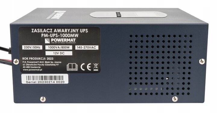 UPS nepārtrauktās barošanas avots ar akumulatoru Powermat PM-UPS-1000MW+PM-AGM-100AHM2, 1000VA / 800W, 12V, LCD cena un informācija | Barošanas avoti | 220.lv