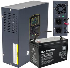 UPS nepārtrauktās barošanas avots ar akumulatoru Powermat PM-UPS-800MW, 800VA/500W, 12V, LCD цена и информация | Тип батареек | 220.lv