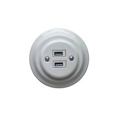 Olde Worlde Flush mounted double USB charging socket 5V-3.2A 10mm strip gauge K1-2USBAW sähköpistorasiat Balts , cena un informācija | Elektrības slēdži, rozetes | 220.lv