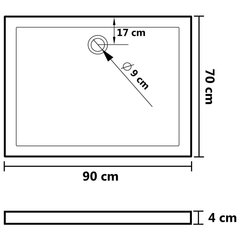 vidaXL dušas pamatne, punktota, balta, 90x70x4 cm, ABS cena un informācija | Dušas paliktņi | 220.lv