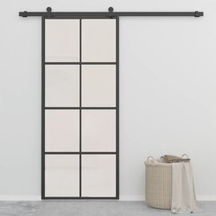 vidaXL bīdāmās durvis, alumīnijs un ESG stikls, 90x205 cm, melnas цена и информация | Межкомнатные двери | 220.lv