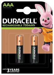 Uzlādējamās baterijas DURACELL AAA 750 mAh, 2 vienības (1 vienība) cena un informācija | Baterijas | 220.lv