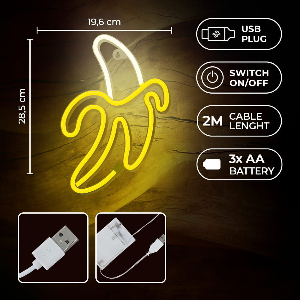 Neona LED BANAN balti dzeltens sikspārnis + USB FLNE10 Forever Light cena un informācija | LED lentes | 220.lv