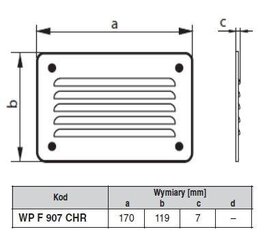 Metāla vāks WP F 907 CHR - 175x119 cena un informācija | Piederumi gaisa regulēšanas iekārtām | 220.lv