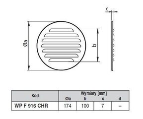 Metāla vāks WP F 916 CHR - 174 cena un informācija | Piederumi gaisa regulēšanas iekārtām | 220.lv
