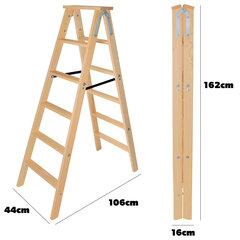 Деревянная лестница для покраски, выдвижная, 2х6 ступеней, складная, двусторонняя цена и информация | Стремянки | 220.lv